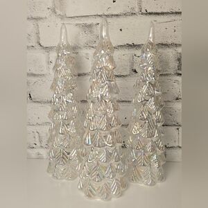 Set of 3 Iridescent Clear Christmas Trees 16” Modern Holiday Decor